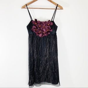 Anthropologie Burlapp Black Chiffon Floral Dress